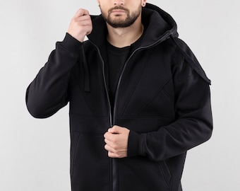 Men's Zip Hoodie, Oversize Sweatshirt With Unique Design, Zippered Hoodie, Monochrome Sweatshirt, Unisex Hoodie, Style Hoody For Men