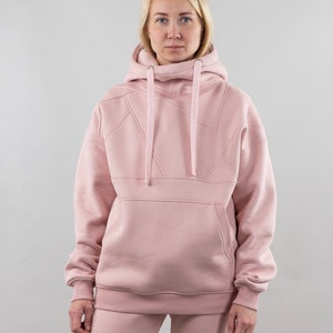 Women's Hoodie in Pastel Pink Color, Oversize Sweatshirt With Unique Design, Hooded Sweater, Sweatshirt With Large Pockets, Hoody For Women