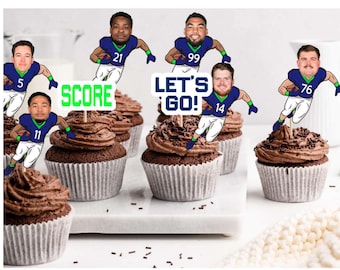 Seattle Football Cupcake Toppers: Team Party Picks - Set of 12