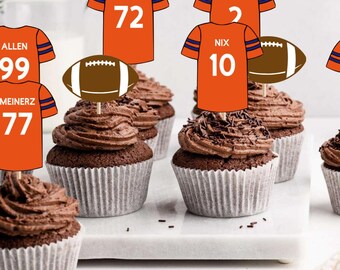 Denver Football Jersey Cupcake Toppers: Set of 12, can personalize