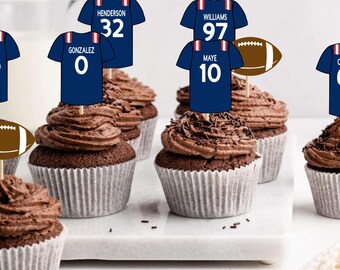 New England Team Football Jersey Cupcake Toppers: Set of 12