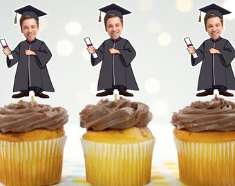 Personalized Graduation Cupcake Toppers: Photo, Set of 12