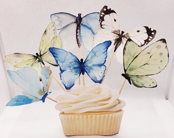Watercolor Butterfly Cupcake Toppers: Floral Party Picks, Set of 12