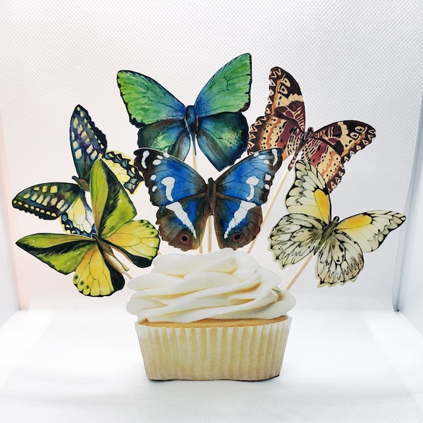 Woodland Butterfly Cupcake Topper or Appetizer picks, set of 12, perfect for cupcakes, floral arrangements, candy bouquets and more