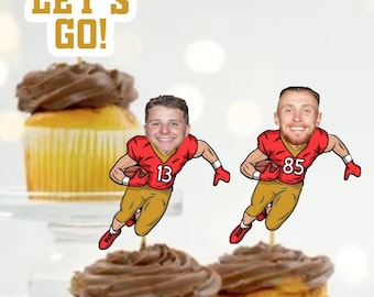 San Francisco Football Cupcake Toppers:  Team Party Picks, Set of 12