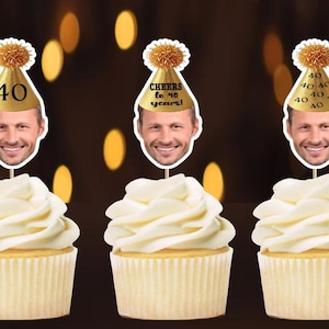 Personalized Photo Birthday Cupcake Toppers: 30th, 40th, 50th - Set of 12