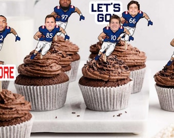 New England Team Football Cupcake Toppers, Set of 12