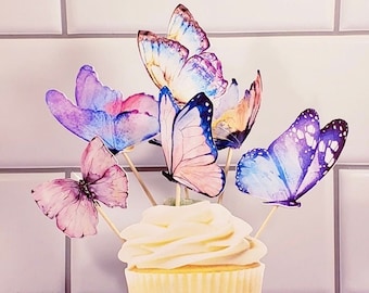 Watercolor Butterfly Cupcake Toppers: Floral Party Picks, Set of 12