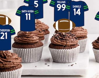 Seattle Football Jersey Cupcake Toppers: Set of 12