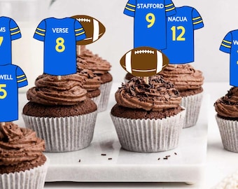 Los Angeles Football Jersey Cupcake Toppers: Personalized Team Party Picks