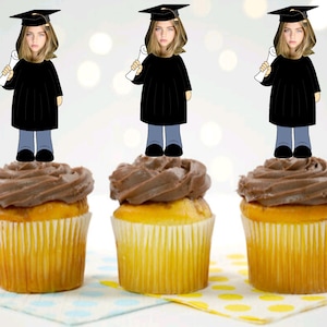 Custom Photo Cupcake Toppers, Face Cupcake Toppers, Appetizer Picks, Milestone Photo Cupcake Toppers, Graduation
