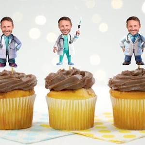 Personalized Face Doctor or Nurse Cupcake toppers or Appetizer picks, set of 12