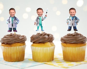 Personalized Face Doctor or Nurse Cupcake toppers or Appetizer picks, set of 12