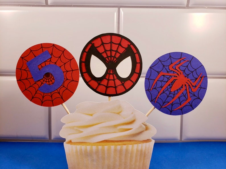 Spiderman Cupcake Toppers. Personalized With Child's Age. Etsy