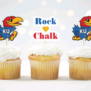 KU Cupcake Toppers, Rock Chalk Jayhawk KU, Graduation Party,  Kansas University Graduation Cupcake Topper