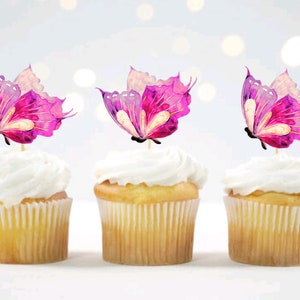 Watercolor Butterfly Cupcake Toppers: Floral Party Picks, Set of 12