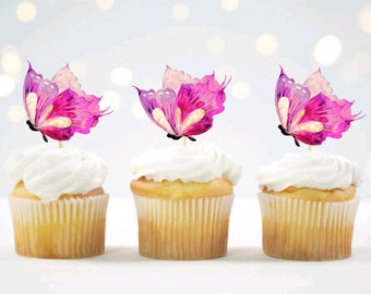 Watercolor Butterfly Cupcake Toppers: Floral Party Picks, Set of 12