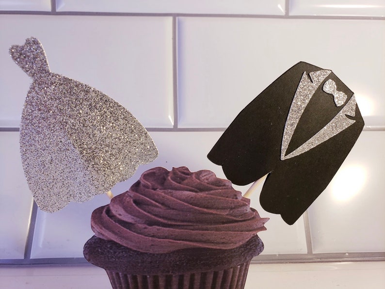 Wedding Dress and Tuxedo Cupcake Toppers or Appetizer Picks. | Etsy