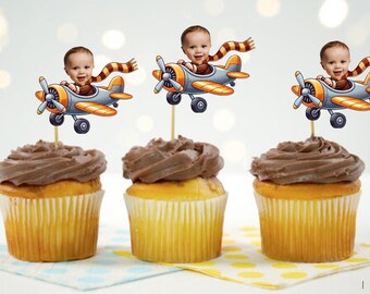 Personalized Pilot Face Cupcake Toppers - Set of 12