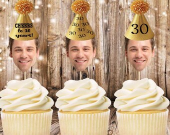 Custom 30th Birthday Photo Cupcake Toppers (Digital Download)
