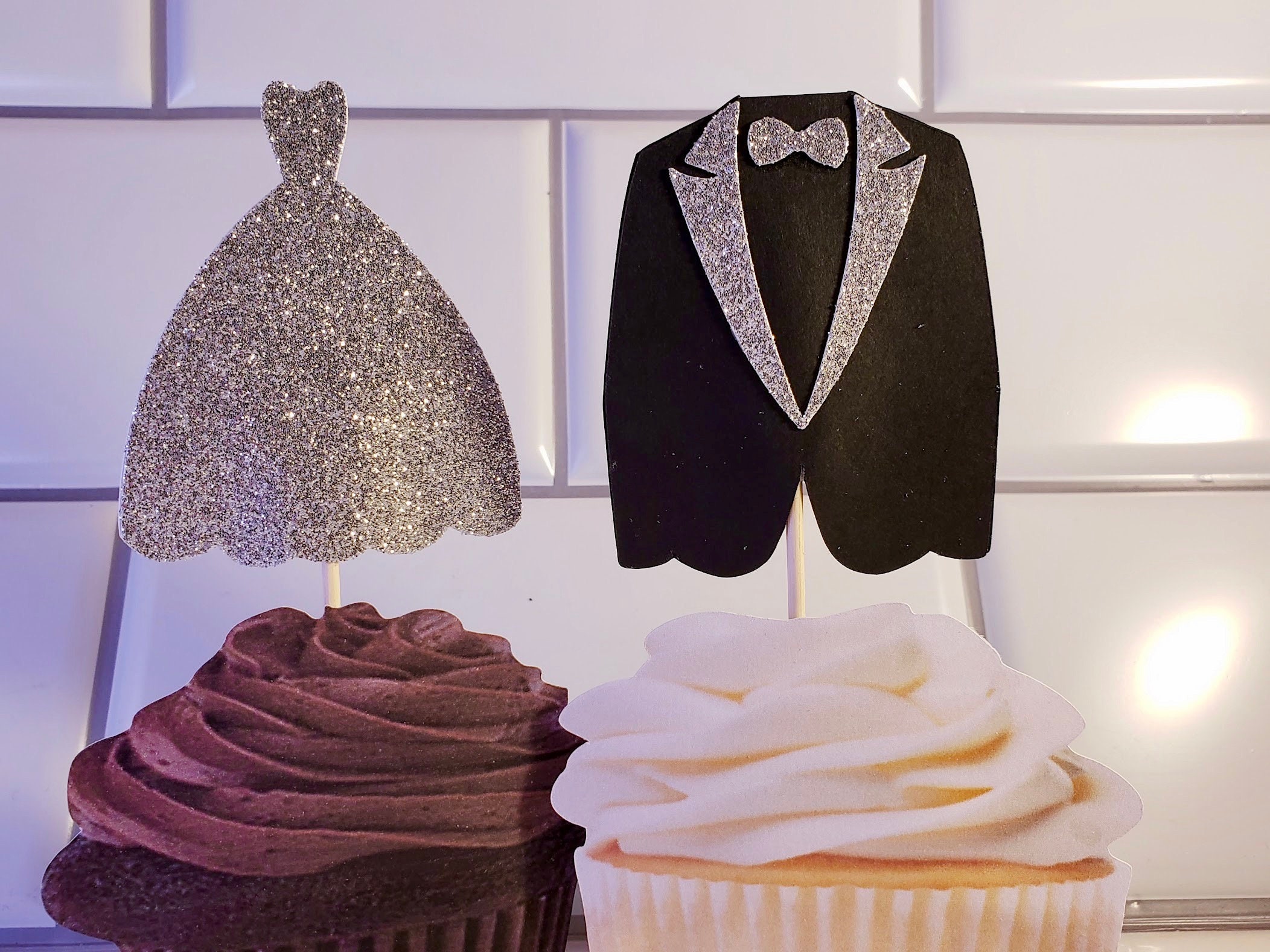 Wedding Dress and Tuxedo Cupcake Toppers or Appetizer Picks. | Etsy