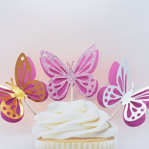 3D Butterfly Cupcake Toppers: Floral Party Picks, Set of 12
