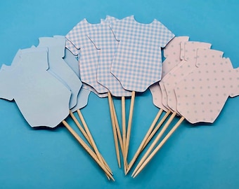 Baby Boy Onesie Cupcake Toppers: Blue Party Picks, Set of 12