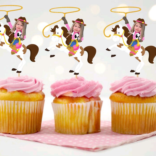 Custom Photo Cupcake Toppers, Face Cupcake Toppers, Appetizer Picks, Milestone Photo Cupcake Toppers, Rodeo, Horse, Cowgirl