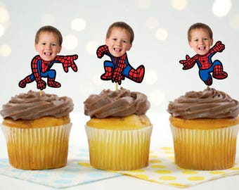 Personalized Spidey Face Cupcake Toppers: Birthday Party Decorations