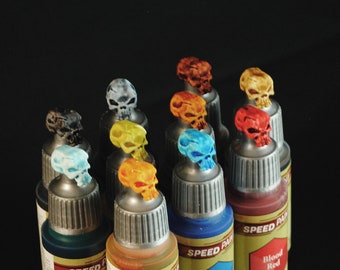 Color Swatch Toppers for Dropper Bottle Miniature Paints - 3D Printed - Skull