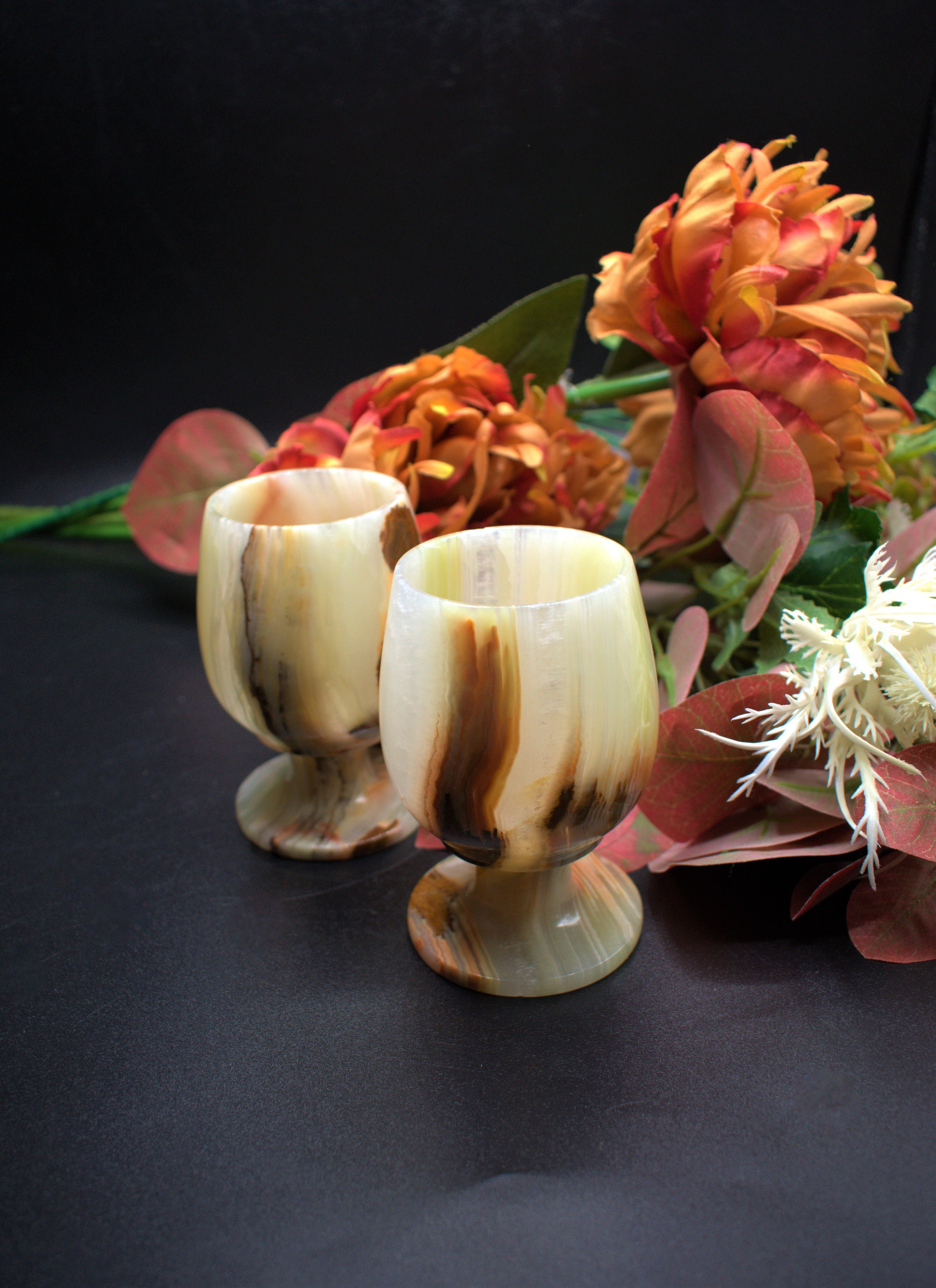 Onyx Goblets Set of 2 Onyx Wine Glasses Vintage Onyx Etsy