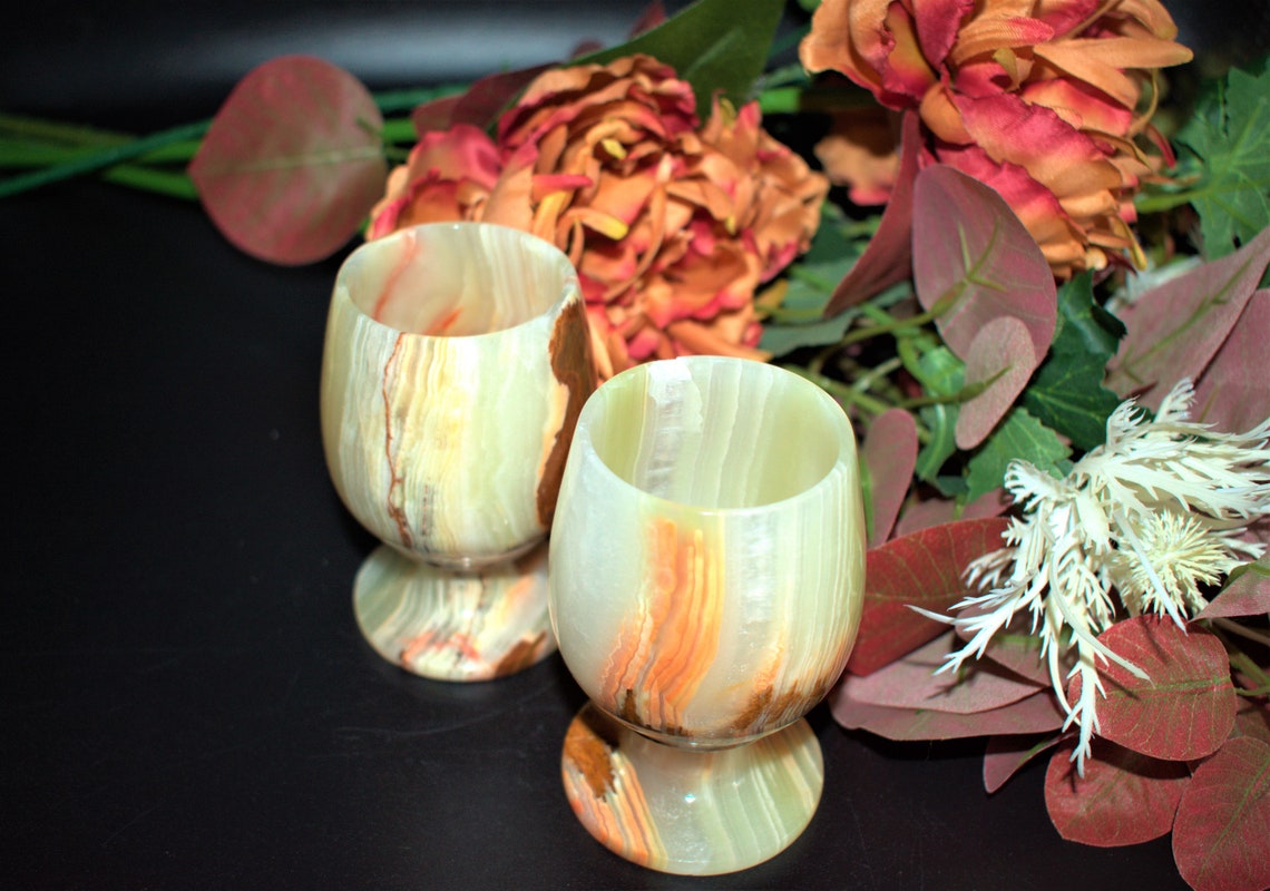 Onyx Goblets Set of 2 Onyx Wine Glasses Vintage Onyx Etsy