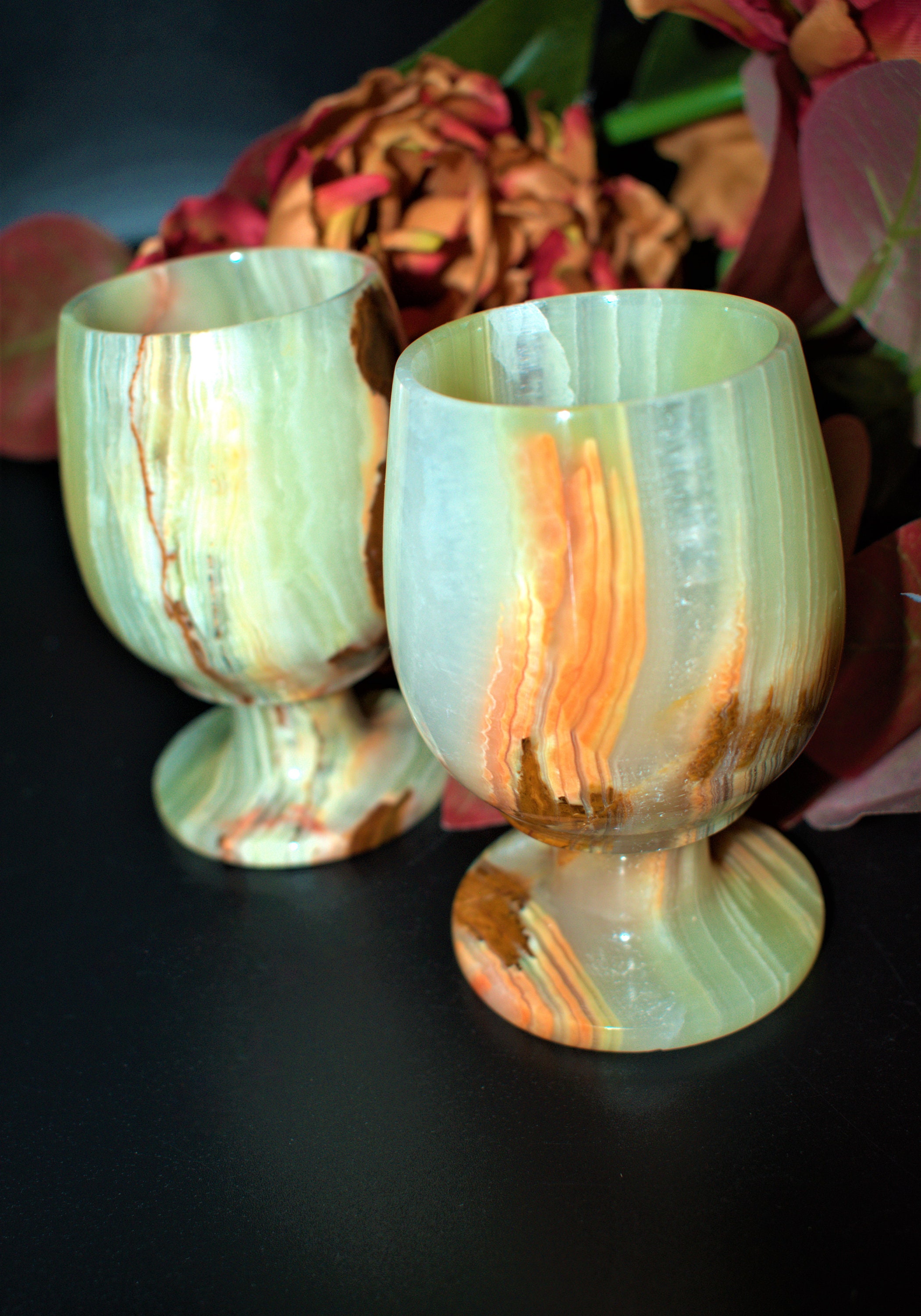 Onyx Goblets Set of 2 Onyx Wine Glasses Vintage Onyx Etsy