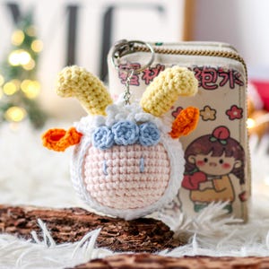 Widder Sternzeichen Häkelpuppe Lovely | Schlüsselanhänger Sternzeichen Mochi Weiß Süß | Widder-Tierkreis Mochi Plüsch Schlüsselanhänger für Auto | Schlüsselanhänger für Backpack
