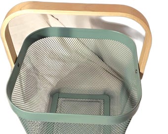 Cififendec Metal Mesh Steel Basket Organizer Bamboo Handle 9.6 X 9.6 X 7