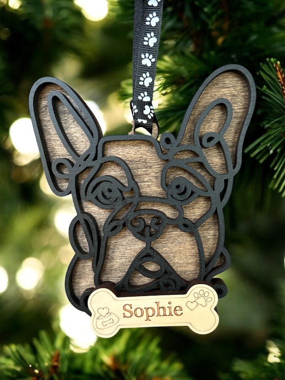 Personalized French Bulldog Ornament: Custom Dog Name, Three