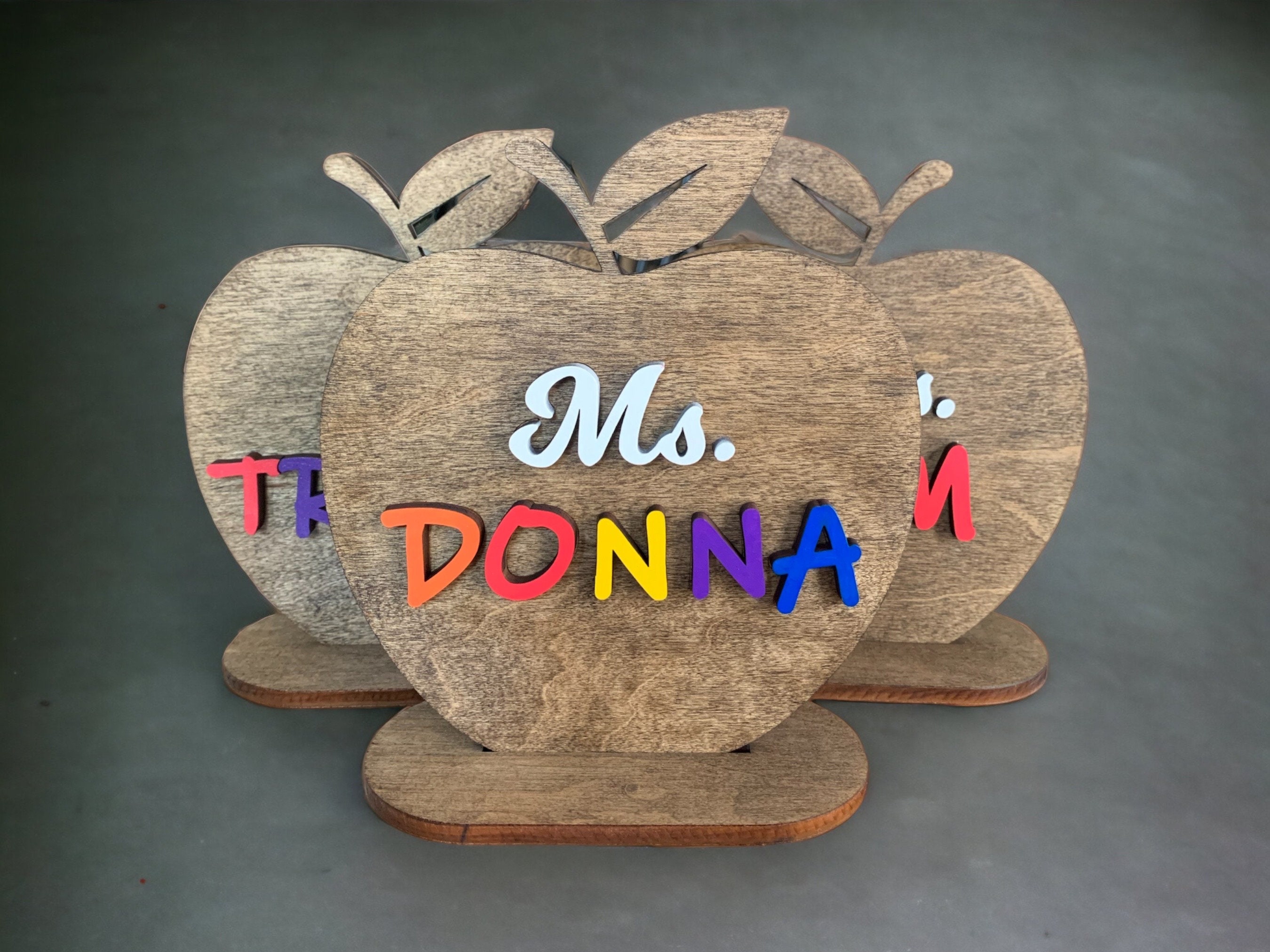 Personalized Teacher Apple Name Sign: Maple Wood Desk Decor - Etsy