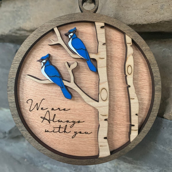 Double Blue Jay Memorial Ornament, Two Blue Jay Ornament, Gift of Remembrance