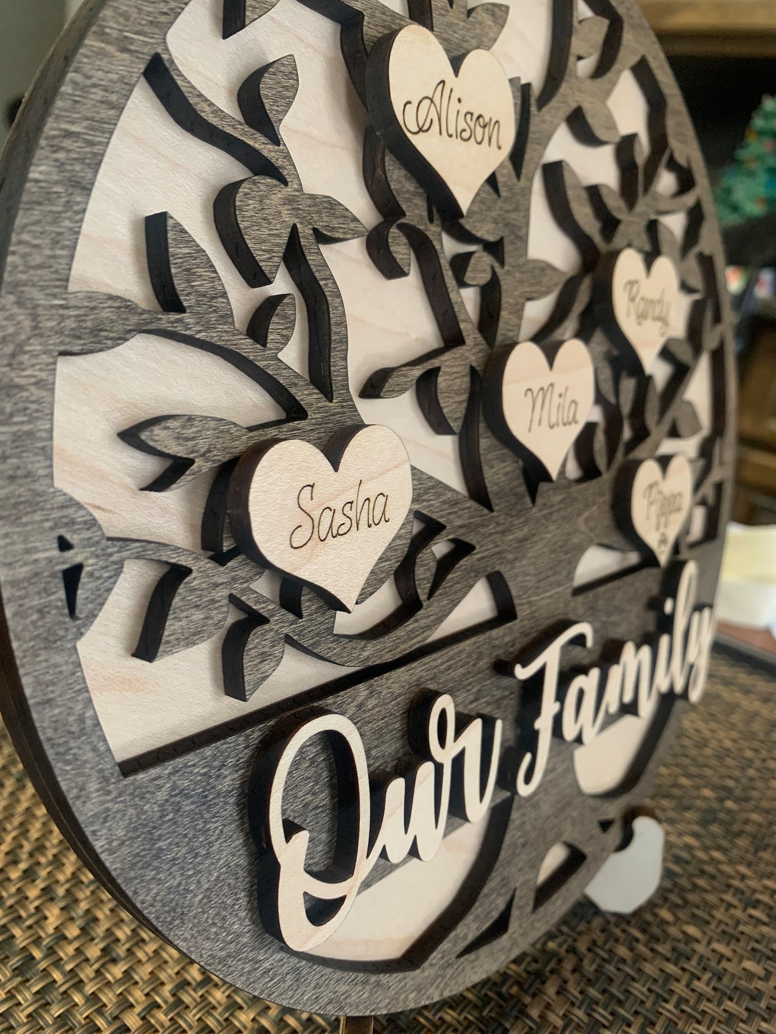 Personalized Wooden Family Tree Sign, Hearts With Names, Grandparent ...