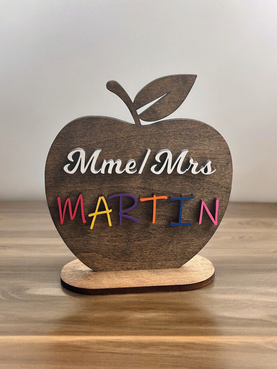 Personalized Teacher Apple Name Sign: Maple Wood Desk Decor - Etsy