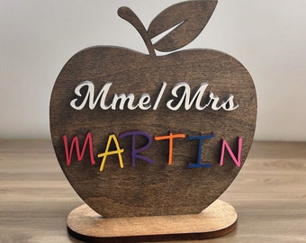 Personalized Teacher Apple Name Sign, Desk Decor for Teacher