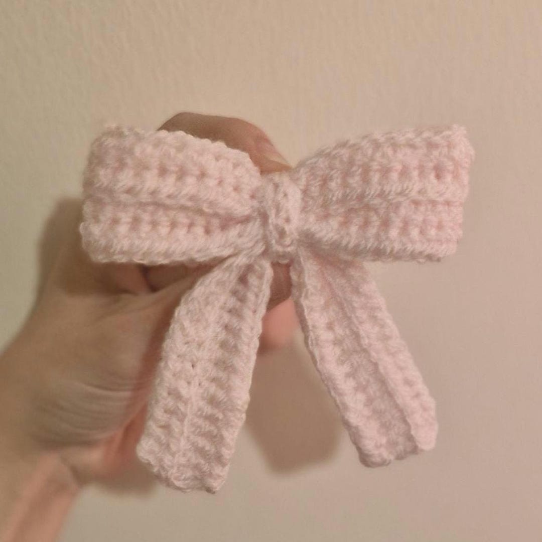 Pink Crochet Hair Bow Crocodile Clip Silver Coquette Girly Feminine ...