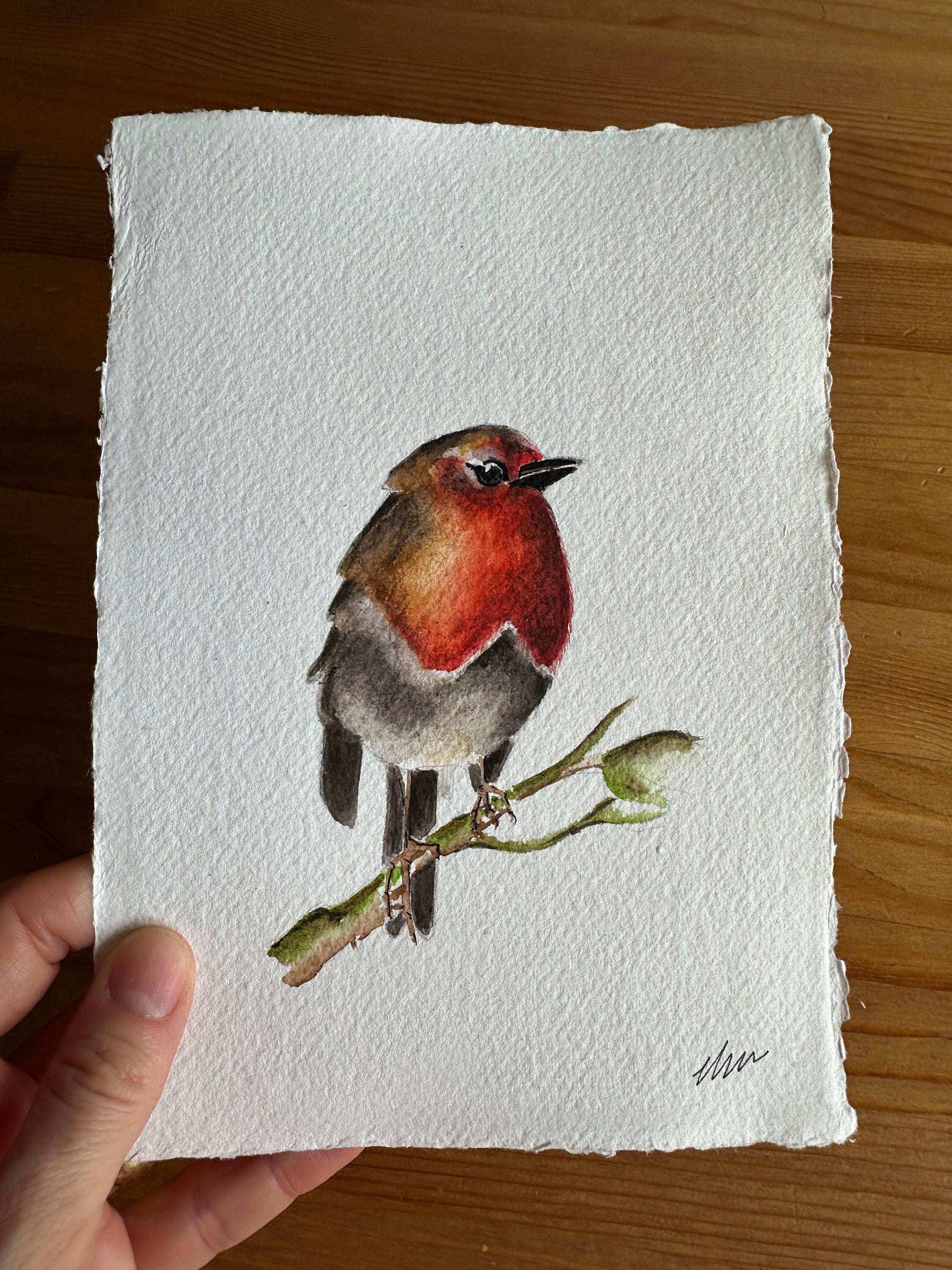 Hand Painted Robin Watercolor Card | Original Bird Art - Etsy