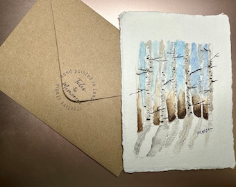 Hand-Painted Watercolor Christmas Card | Forest Scene