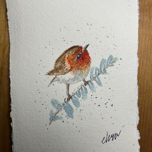 Vogel | Original handgemaltes Aquarell | Handarbeit | Weihnachtskarte | Tierliebhaber, handgemacht, Aquarell | Jahreszeiten Gruß | Rotkehlchen