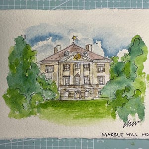 Marble Hill House / Originale dipinto a mano I Acquerello I Arte murale / Fatto a mano I English Heritage
