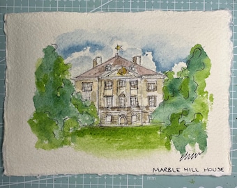 Marble Hill House Watercolor | Hand-Painted English Heritage Art