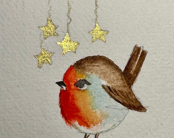 Handmade Robin Christmas Card | Original Watercolor Art