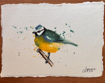 Bird | Original Hand Painted Watercolour wall art | Handmade | Blue Tit