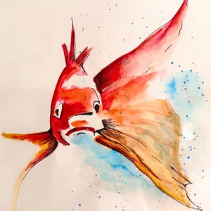 Koi Fisch | Original handgemaltes Aquarell | Handarbeit | Weihnachtskarte | Tierliebhaber, handgemacht, Aquarell | Jahreszeiten Gruß | Kois